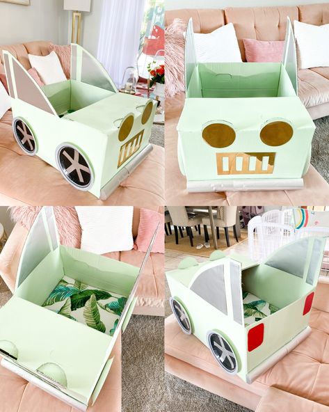 DIY CARDBOARD BOX CARS (WITH FREE PRINTABLE) - The Fashionable Accountant Diy Drive In Movie Cars, Drive In Movie Box Car For Kids, Cardboard Cars For Kids Drive In, Cardboard Box Cars, Cardboard Cars, Cardboard Box Car, Movie Night At Home, Cardboard Crafts Kids, Cardboard Creations