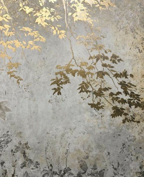 Leaf Feature Wall, Gold Leaf Accent Wall, Gold Leaf On Walls, Gold Leaf Mural, Gold Painting Ideas, Gold Wall Paint, Gold Feature Wall, Gold Wall Painting, Beige Artwork