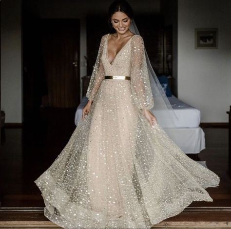 Beloved Bridal | Ann Arbor, MI | In-store now #weddingdresses #chosenbyoneday #nala #bridalshop Bohemian Beach Wedding Dress, Glamour Vintage, Wedding Image, Sparkle Wedding Dress, Wedding Dress Champagne, Wedding Dress Sequin, Sequin Wedding, Bohemian Wedding Dress, A Wedding Dress