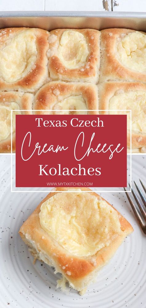 Make an authentic Texas Style Cream Cheese Kolache with a tall sweet bread, cream cheese filling and streusel topping. #kolache #pastry #creamcheese Kolache Recipe Czech, Cheese Kolache Recipe, Cream Cheese Kolache Recipe, Sweet Yeast Dough, Kolache Recipe, Sugar Dough, Yeast Dough, Czech Recipes, Cheese Dessert