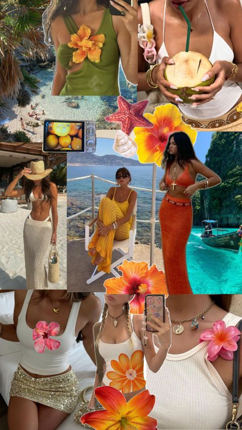 Summer inspo, aesthetic, beach, outfit inspo summer, vacay vibes Brazil Summer Outfits, Vacay Outfits Beach, Beach Outfit Inspo Summer, Summer Inspo Aesthetic, Tropical Outfits, Tropical Vacation Outfits, Fashion Infographic, Thailand Fashion, Tropical Girl