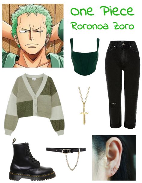 Sanji Outfit Fashion Styles, Zoro With 4 Swords Style, Zoro Outfit Ideas, One Piece Anime Outfit Ideas, Roronoa Zoro Outfits, Roronoa Zoro Inspired Outfit, Anime Outfit Inspired, Zoro One Piece Inspired Outfit, Zoro Inspired Outfits