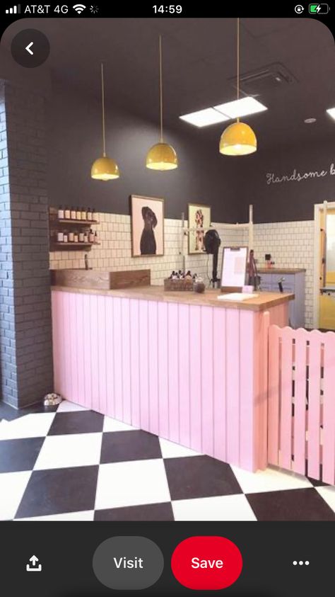 Dog Day Care Interior Design, Dog Salon Ideas Interior Design, Grooming Salon Ideas Design, Pet Shop Design, Dog Grooming Salon Decor, Pet Store Design, Local Dog, Pet Store Ideas, Pet Grooming Business