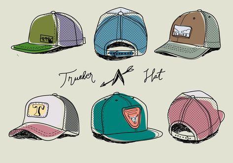 Cool Hats Drawing, Trucker Hat Tattoo, Fitted Hat Drawing, How To Draw Cap, Cap Tattoo Hat, Trucker Hat Drawing, Backwards Hat Drawing, Hat Design Drawing, Cap Drawing Reference