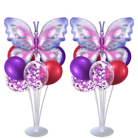 PRICES MAY VARY. Easy to Use: The butterfly table centerpiece balloons stand kit package come with union joints for spliced the stick, and the cups for attach the balloons. Splice the two thick stick and put it on the central of base, then the others on the side. Package Content: Our butterfly balloons decorations are totally 2 sets table centerpiece balloons stand kit. 16 pcs balloons, including 2 pcs pink butterfly, 5 pcs 12 inch pink latex balloons, 5 pcs purple latex balloons, 4 pcs confetti Butterfly Birthday Decor, Balloons Stand, Butterfly Centerpieces, Pink Latex, Butterfly Balloons, Birthday 5, Balloons Decorations, Butterfly Table, Balloon Stands