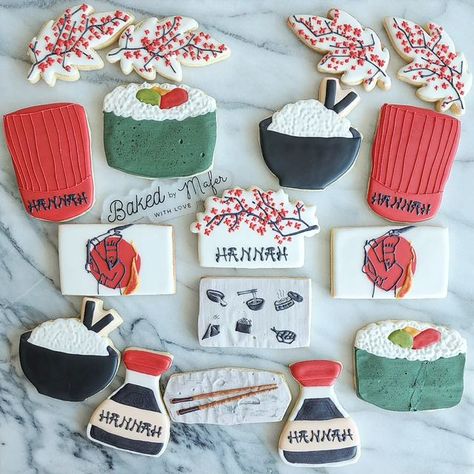 Hibachi Cookies Decorated, Hibachi Party Decor Ideas At Home, Japanese Bachelorette Party, Hibachi Birthday Cake, Hibachi Theme Party, Hibachi Birthday Party Ideas, Hibachi Theme Birthday Party, Japanese Themed Party, Asian Party Decorations