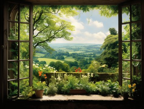 Windows As Picture Frames, Facebook Page Cover Photo Background, Window View Nature, Facebook Page Cover Photo, England Landscape, Rural England, An Open Window, Oil Painting Inspiration, 5 Image