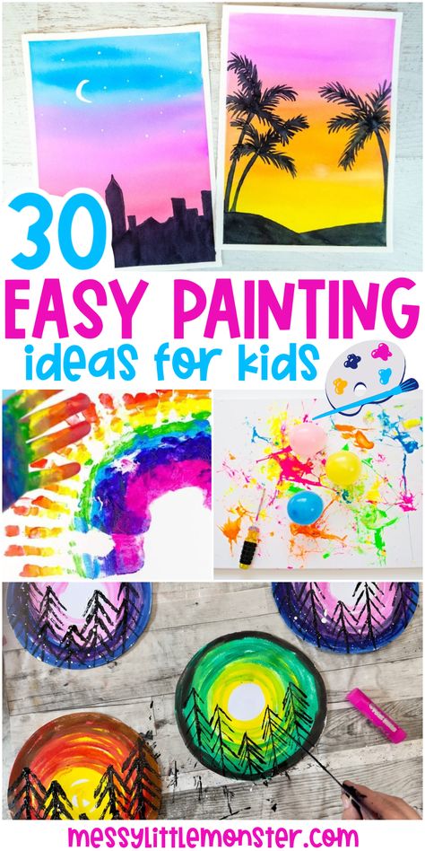 Easy painting ideas for kids Easy Kids Painting Ideas On Canvas, Easy Painting Ideas For Kids, Kids Painting Ideas, Blow Painting Art, Cool Painting Ideas, Painting Ideas For Kids, Toddler Painting, Kids Craft Room, Easy Painting Ideas