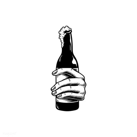 Illustration of hand holding a beer bottle | premium image by rawpixel.com Mendoza Tattoo, Beer Drawing, Beer Tattoos, Beer Illustration, Arte Doodle, Bottle Drawing, Bottle Tattoo, Free Illustration Images, Beer Drinking