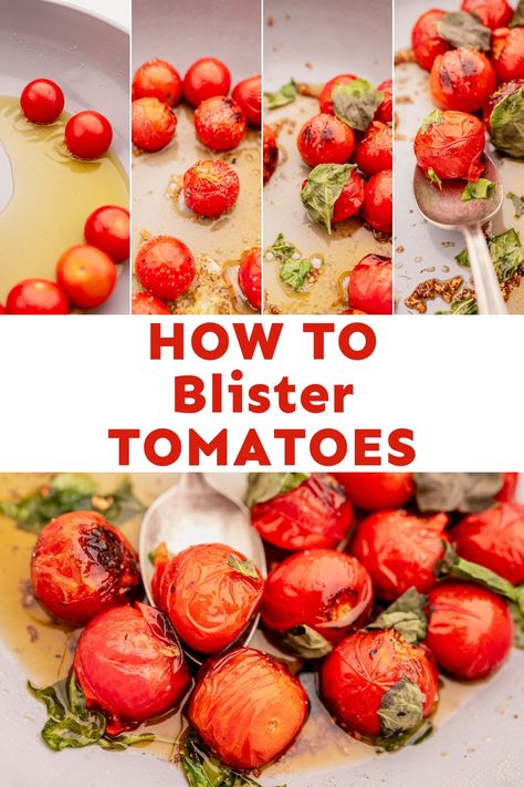 This delicious recipe for blistered tomatoes is a must-try for those seeking to add a special gourmet touch to any meal! Blistering cherry tomatoes in garlic, salt, pepper, and herbs makes them extremely juicy and flavorful. Definitely a go-to excellent appetizer or side dish anytime. Blistered Cherry Tomatoes, Cherry Tomatoes Recipe, Gluten Free Family Meals, Blistered Tomatoes, Cherry Tomato Recipes, Tomatoes Recipe, Yum Recipes, Vegetarian Sides, Vegetarian Side Dishes