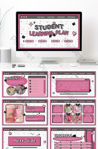 Cute Student Learning Plan Powerpoint Template Pink Good Slide Presentation, All About Me Powerpoint Slide, Power Point Design Templates, Cute Powerpoint Templates Aesthetic, Pink Power Point Template, Research Powerpoint Template, Research Powerpoint Presentation, Power Point Inspo Aesthetic, About Me Powerpoint Slide