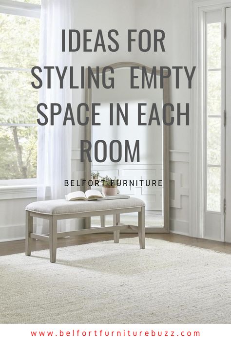 Looking for ideas to fill your spacious room with furniture? You don’t have to settle for an empty room! There is always unique, stylish and functional furniture to fill the empty space in any room in your home. The key is using furniture placement to make your room look complete, but not cluttered! Here are some of our ideas for filling the empty space in your living room, bedroom, home office and dining room! #designtips #bedroomideas #livingroomideas #diningroomideas How To Fill Empty Space In Bedroom, Bedroom Empty Space Ideas, Space Fillers Living Room, Fill Empty Space In Living Room, Living Room Space Filler, Dead Space Ideas Living Room, Empty Living Room Space, Empty Space In Bedroom, How To Fill Empty Space In Living Room