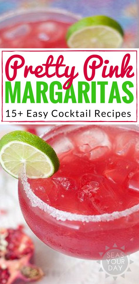 Rose Margarita Recipe, Pink Margaritas, Pretty Recipes, Limeade Margarita, Pink Margarita, Birthday Cocktails Recipes, Coastal Party, Cocktail Recipes Tequila, Hot Pink Cocktails