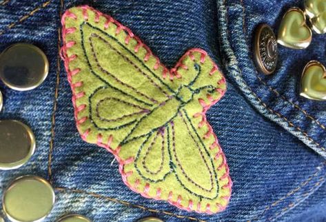 Scrap Fabric Patches, Sewn On Patches, Patch Sewing Diy, How To Make Sew On Patches, Sew On Patches How To, Hand Sewing Patches, Hand Stitched Patches, Sew Patches On Jeans Diy, Embroidered Patches On Clothes