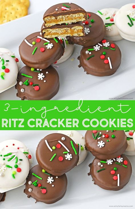 Ritz Cracker Christmas Cookies, 4 Ingredient Christmas Cookies, Ritz Rolo Cookies, Ritz Crackers Recipes, Ritz Cracker Holiday Treats, Holiday Ritz Cracker Recipes, Ritz Cracker Snacks, Ritz Christmas Treats, Ritz Cracker Cookies