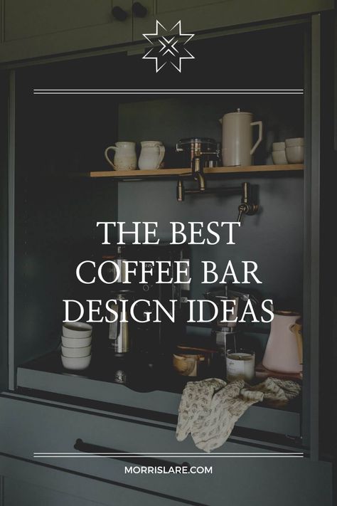 Get ready for mornings to become infinitely more enjoyable with a stylish coffee bar in your home. Whether you have a dedicated nook or just a corner of counter space, these nine inspiring ideas will help you create the perfect spot to brew and sip your favorite caffeinated beverage. Built In Tea Station, Coffee Bar For Office Ideas, Kitchen With Drink Station, Built In Cabinet Coffee Bar, Luxury Home Coffee Bar, Coffee Bar In Home Office, Coffee Bar Seating Ideas, Coffee Bar Cabinets Ideas, Kitchen Coffee Wine Bar