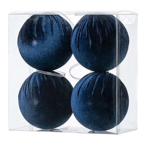 Providence 4-Count Blue Fabric Ornaments, 3.9" Blue Christmas Party Decor, Blue Vintage Christmas, Royal Blue Christmas Decorations, Navy Blue Christmas Decor, Dark Blue Christmas, Christmas Gala, Outdoor Cushions Patio Furniture, Blue Christmas Ornaments, Navy Christmas