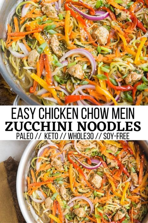 Easy Chicken Chow Mein, Recipes List, Chow Mein Recipe, Meals Dinner, Inflammatory Recipes, Chicken Chow Mein, Zoodle Recipes, Chicken Zucchini, Low Carb Chicken Recipes