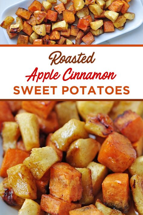 Cinnamon Sweet Potatoes, Holiday Recipes Healthy, Sweet Potato Cinnamon, Roasted Apples, Sweet Potato And Apple, Healthy Holiday Recipes, Fall Flavors, Healthy Side, Apple Cinnamon