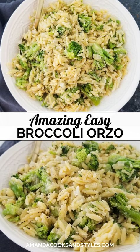 Broccoli And Rice Recipes Side Dishes, Things To Make With Parmesan Cheese, Orzo Recipes Broccoli, Broccoli Orzo Salad, Orzo With Veggies, Dinner Broccoli Recipes, Orzo Vegetable Recipes, Easy Orzo Pasta Recipes, Healthy Vegetarian Side Dishes