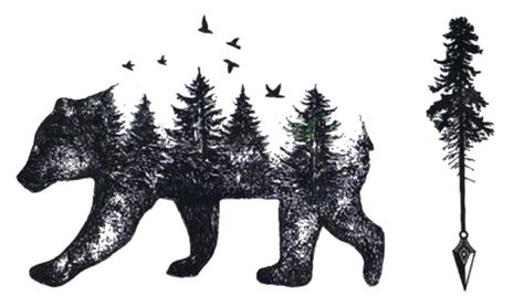 Unique Bear Tree Landscape Tattoo Ideas for Women - www.MyBodiArt.com Wolves Tattoo, Landscape Tattoo, Bear Tattoos, Forest Tattoos, True Tattoo, Bear Coloring Pages, Bear Tattoo, Temporary Tattoo Designs, Desenho Tattoo