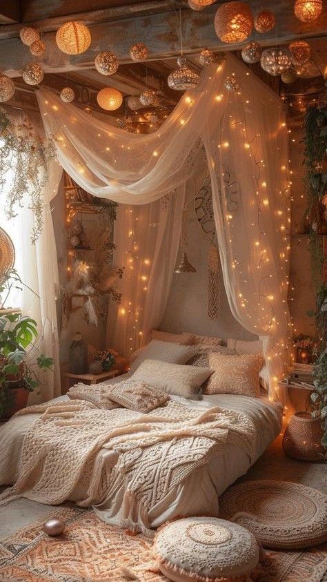 Whimsical Bedroom Adult, Dream Bedroom Inspiration, Boho Style Bedroom, Bohemian Bedroom Decor, Cozy Room Decor, Dreamy Bedrooms, Bedroom Refresh, Styl Boho, Dream Room Inspiration