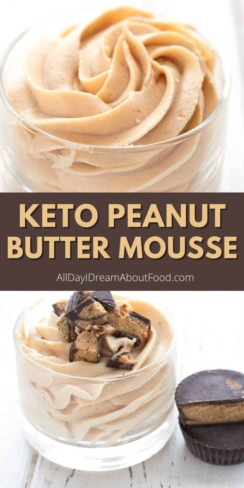 It just doesn't get any easier than this keto peanut butter mousse. It's sweet and creamy, and takes only 5 ingredients and 5 minutes to make. How's that for instant gratification? Keto Peanut Butter Mousse Low Carb, Peanut Butter Mousse Keto, Sugar Free Peanut Butter Mousse, Easy Keto Mousse, Keto Moose Dessert, Keto Peanut Butter Snacks, Low Carb Peanut Butter Mousse, Low Carb Peanut Butter Snacks, Healthy Peanut Butter Mousse