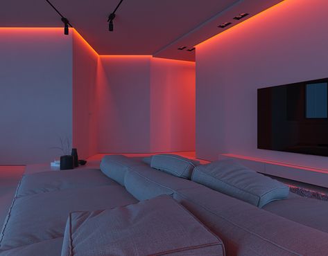 House Lighting Ideas Interior Bedroom, Led Modern Bedroom, Led Lights In House, Led Room Design, Led Light Interior Design, Neon Light Interior Design, Led House Lighting, Neon Home Aesthetic, Top Floor Bedroom Ideas