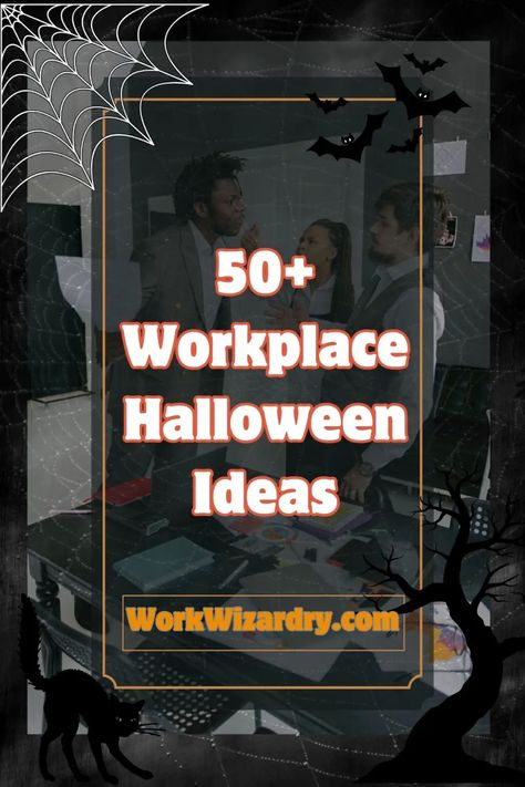 50+ Halloween Workplace Ideas To Celebrate The Spooky Season At The Office 4 Best Office Halloween Themes, Halloween Break Room Ideas, Trick Or Treat Ideas For Office, Halloween Office Contest Ideas, Halloween Activities For Workplace, Halloween Office Themes Decor, Halloween At The Office, Halloween Decoration Office, Company Halloween Party Ideas