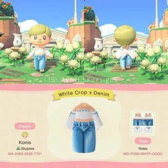 Clothes Design Acnh, Animal Crossing Shirt Pattern, Animal Crossing Moodboard, Animal Crossing Pants, Acnh Clothes Design Id Summer, Acnh Summer Clothes, Animal Crossing Hairstyles, Acnh Spring Clothes, Shirt Denim Outfit