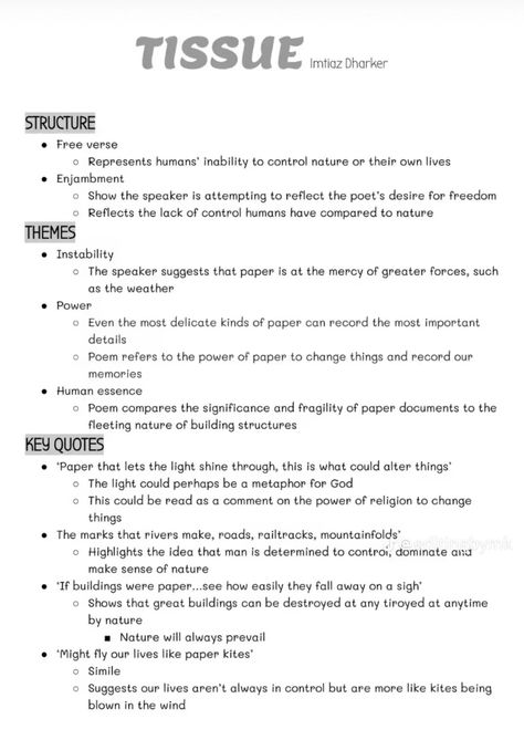 Tissue Poem Analysis, English Language Poem, Gcse Aesthetic, Unseen Poetry, Revision English, Poetry Revision, English Literature Poems, Gcse Poems, Poem Themes