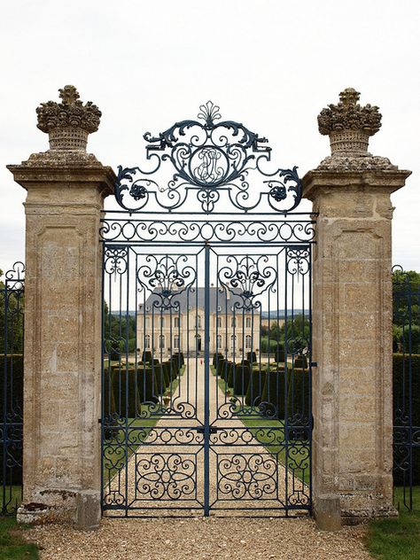 Chateau Vendeuvre, France Iron Wrought Gate, Chateau Vendeuvre, Victorian Gate, Cast Iron Gates, Estate Gates, Gates Design, Castle Gate, Entrance Gates Design, Iron Gate Design