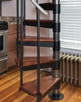 Spiral Staircase To Attic Room, Loft Bedroom With Spiral Staircase, Hidden Spiral Staircase, Tiny House Stairs With Storage, Short Spiral Staircase, Spiral Staircase For Small Spaces, Tiny Spiral Staircase, Spiral Staircase With Storage, Collapsible Stairs Staircases