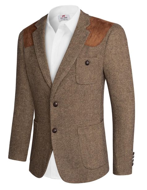 PRICES MAY VARY. Design: Long sleeve, Notch lapel, Two Button closure, Patchwork on shoulder, Open left chest pocket; Two patch pockets; one chest pockets. Herringbone Tweed: The mens tweed blazer is herringbone fabric, This presents a diagonal herringbone pattern, Which looks like a zigzag. Match: The wool blend blazer is a timeless look.It's great with dress shirts, jeans, casual slacks.An essential blazer for men's wardrobe. Occasions: The mens wool blend blazer is great daily wear, wedding, Mens Fall Suits, Professor Clothes, Mens Fall Wedding Attire Guest, Fall Wedding Attire, Herringbone Suit, Fall Suit, Holy Matrimony, Formal Blazer, Casual Slacks