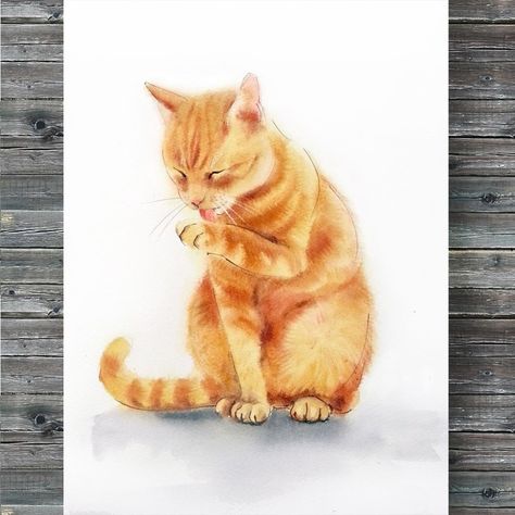 Ginger Cat, $90, Watercolor on Paper, Siz Watercolour Cats, Aquarelle Painting, Cat Watercolor, Cat Drawings, Cat Art Illustration, Wedding Letters, Ginger Cat, Watercolor Cat, Ginger Cats