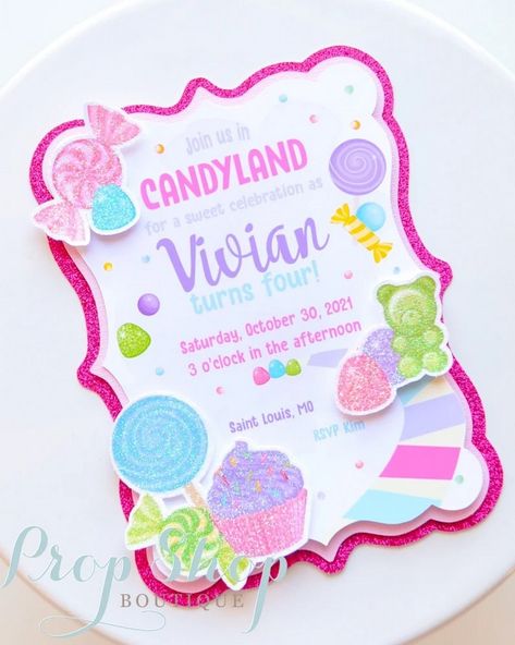 Party Time: Kid's Birthday Party Invite Invitaciones Candy Land, Candyland Invitations, Candy Invitations, Baby Handprint Crafts, Candy Theme Birthday Party, Candy Land Birthday Party, First Birthday Posters, Custom Birthday Banners, Candy Birthday