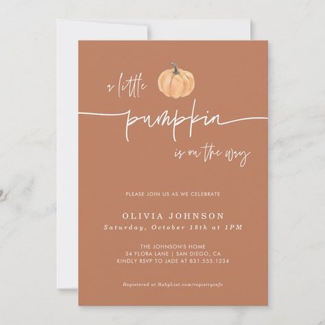 A Little Pumpkin Fall Baby Shower  Gender Neutral Invitation  Zazzle Baby Shower Little Pumpkin, Little Pumpkin On The Way, Pumpkin On The Way, Neutral Invitation, Gender Neutral Invitations, Baby Shower Gender Neutral, Gender Neutral Baby Shower Invitations, Baby Shower Pumpkin, Baby Shower Invites