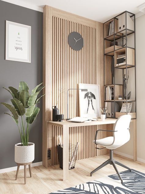 Workplace design, work, visual Japandi Home Office, Modular Interior, Window Mudroom, Small Office Design, Home Office Layout, Study Room Design, Small Home Offices, Guest Room Office, Bench Ideas