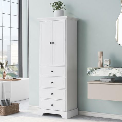 PRICES MAY VARY. 🍀MODERN STYLE: This tall bathroom storage cabinet with drawer is elegantly designed. simple lines and groove pattern on the drawer and door adds more elegant elements to satisfy your bathroom decoration style. The classic round black handles and a wider, thicker base make the freestanding cupboard elegant and neat throughout, suitable for any home style. 🍁SPACIOUS STORAGE SPACE: The tall linen cabinet with drawer offers ample storage space with an upper enclosed cabinet featur White Linen Cabinet, Freestanding Storage Cabinet, Freestanding Bathroom Cabinet, Freestanding Storage, Cabinet Shelving, Linen Cabinet, Bathroom Storage Cabinet, Pantry Cabinet, 2 Doors