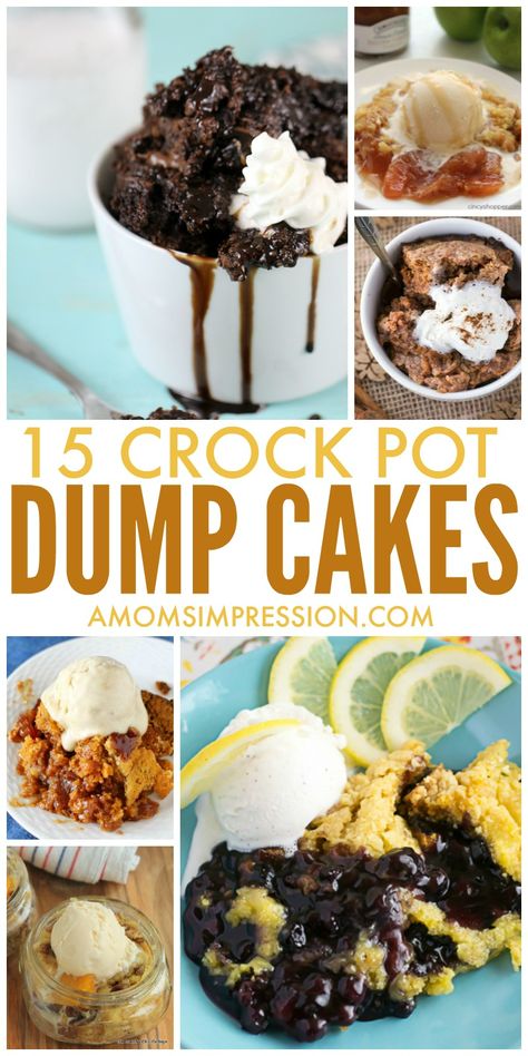 Crock Pot Dump Cake Recipes are super easy and simply one of the best slow cooker desserts you can make. Get recipes for chocolate, apple, cherry, peach, strawberry and more most with 3 ingredients or less! #crockpot #slowcooker #slowcookerdesserts #apple #cherry #dumpcake #desserts Crock Pot Dump Cake, Crock Pot Dump, Slow Cooker Cake, Crockpot Cake, Chocolate Apple, Crockpot Dessert Recipes, Peach Strawberry, Dump Cakes, Crock Pot Desserts