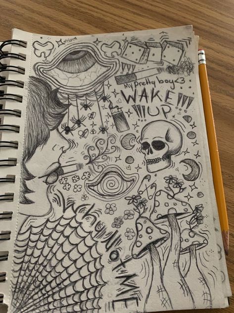 Doodles Creative, Draw Doodles, Trippy Drawings, Notebook Drawing, Arte Grunge, Výtvarné Reference, Indie Drawings, Meaningful Drawings, Journal Book