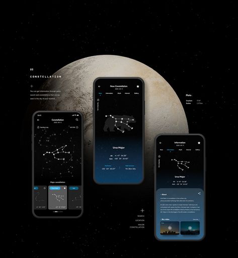 Star Walk - UXUI on Behance Planet App, Dark Atmosphere, Interactive Web Design, Space Projects, Shoe Design Sketches, Projection Mapping, Information Architecture, Prop Design, Environmental Graphics