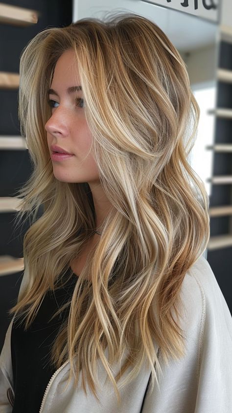 25 Stunning Hair Ideas for Dirty Blonde in 2024 Golden Blonde Balayage Straight Hair, Cool Toned Highlights And Lowlights, Dimensional Blonde Hair Color Ideas, Naturally Blonde Hair With Highlights, Melted Blonde Hair Balayage, Multi Dimensional Blonde Highlights, Bright Dimensional Blonde Highlights, Honey Blonde Lowlights, Golden Blonde Hair Dark Roots