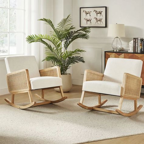 Set of 2 Adena Rocking Accent Chair with Rattan Arms | Karat Home #HomeDecor #AccentChairs #RockingChairs #RattanFurniture #KaratHome #InteriorDesign #LivingRoomDecor #StylishSeating #ModernFurniture #BohoStyle #ComfortableSeating #PatioFurniture #OutdoorLiving #CozyHome #HomeStyle #FurnitureDesign #ChicHomeDecor #RattanArms #RockingAccentChair #HomeFurniture Modern Rocking Chair, Rocking Chair Set, Accent Chair Set, Rattan Furniture, Chic Home Decor, Home N Decor, Accent Chair, Living Room Chairs, Rocking Chair