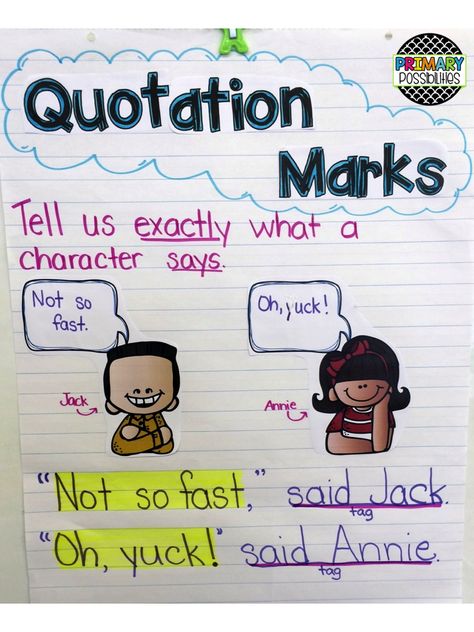 We have been brushing up on our quotation skills the last couple of weeks.   It is such a hard skill for students to grasp in first grade, b... Teaching Dialogue, Anchor Charts First Grade, Ela Anchor Charts, Speech Marks, Second Grade Writing, 2nd Grade Writing, Classroom Anchor Charts, Writing Anchor Charts, 1st Grade Writing