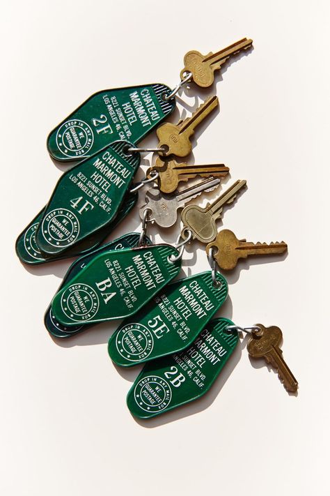 These vintage keys from famed L.A. hotel Chateau Marmont sparked childhood memories of rock stars and hippies for photographer Dewey Nicks. Layout Editorial, Chateau Marmont, Vintage Hotels, Hotel Branding, Keys Art, Key Tags, Vintage Keys, 로고 디자인, Editorial Design