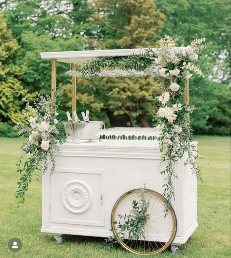 Champagne Cart, Instagram Cocktails, Cocktail Hour Decor, Rosecliff Mansion, Cocktail Hour Wedding, Ice Cream Cart, Newport Wedding, Mansion Wedding, Wedding Cocktails