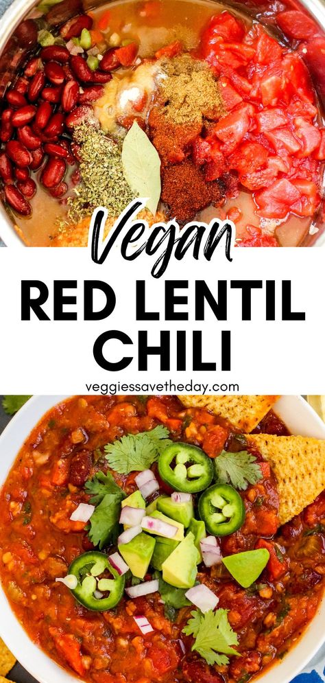 Vegan Chili Lentil, Red Lentil Recipes Crockpot, Better 2024, Red Lentil Chili, Lentil Chili Recipe, Lentils Instant Pot, Legume Recipes, Vegan Lentil Recipes, Lentil Recipes Easy