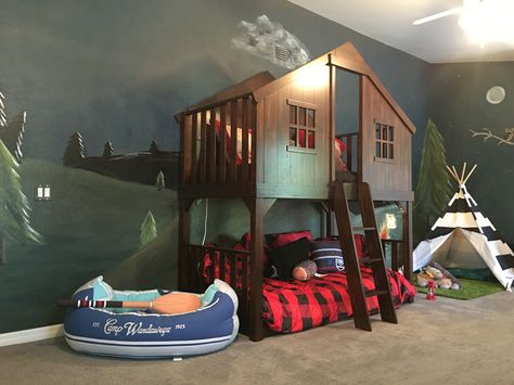 Camp Themed Bedroom, Camping Themed Bedroom, Outdoor Themed Playroom, Camp Bedroom, Boys Camping Bedroom, Cabin Theme Bedroom, Cabin Kids Bedroom, Camping Theme Bedroom, Camping Bedroom