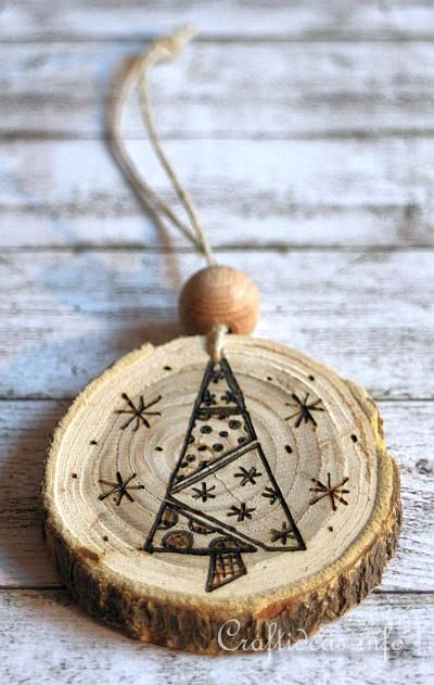 DIY Inspiration for Wood Burning Tool and Giveaway | DIY beautify Diy Wood Ornaments, Wood Burned Christmas, Ribbon Tree, Christmas Tree Decorating Themes, Wood Burning Tool, Tree Themes, Christmas Crafts For Kids To Make, Ribbon Christmas, Wood Burning Crafts